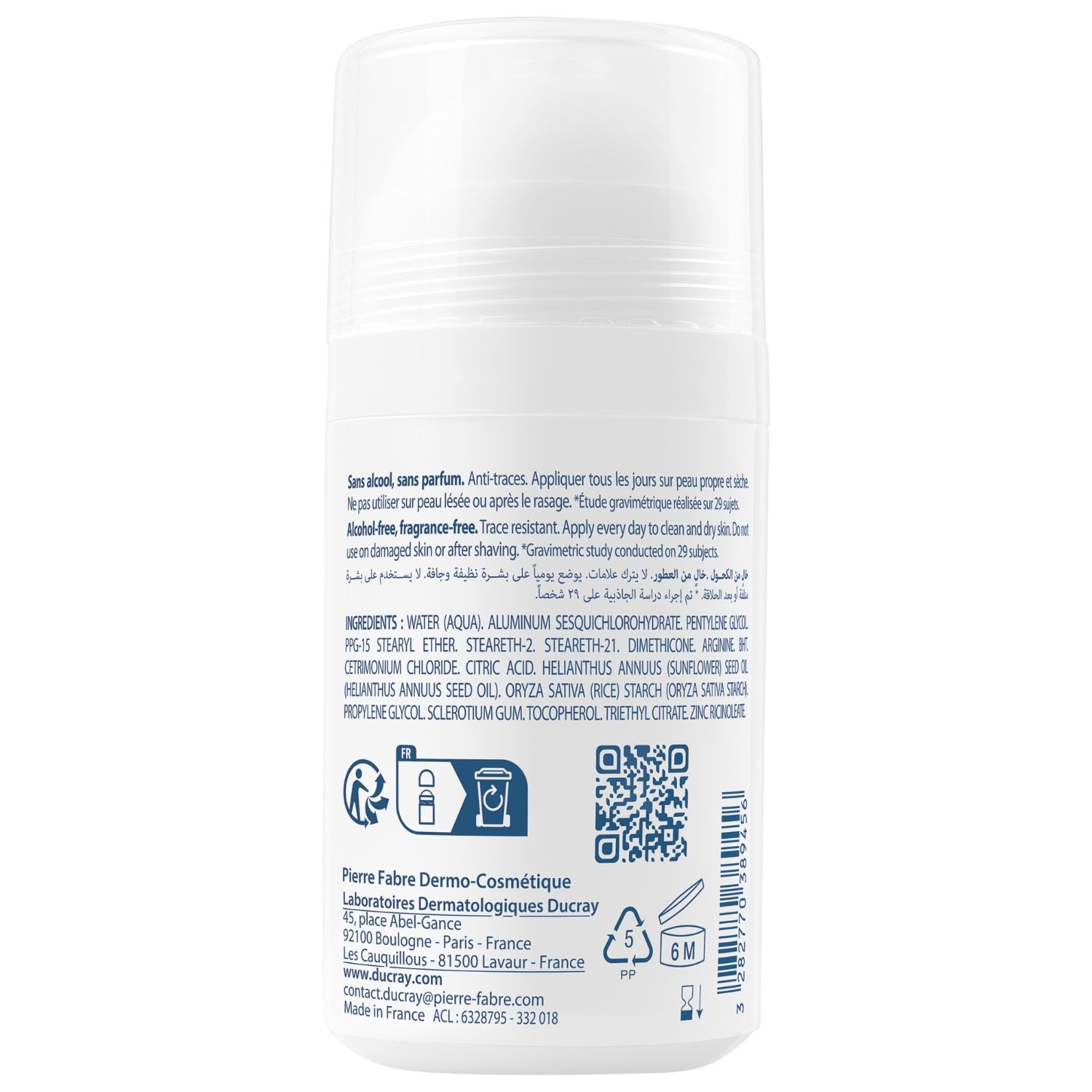 Ducray antiperspirant dezodorant, regulácia hydratácie, roll-on – 40 ml