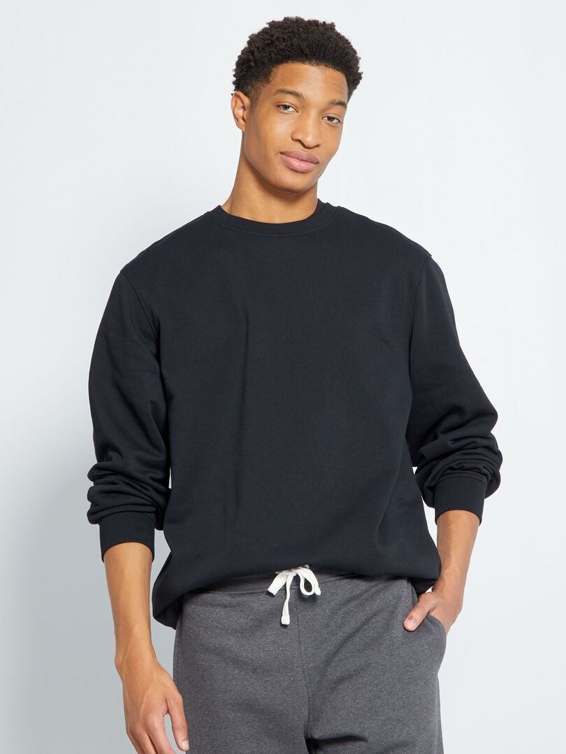 Effen sweatshirt met ronde hals +190 cm - Zwart