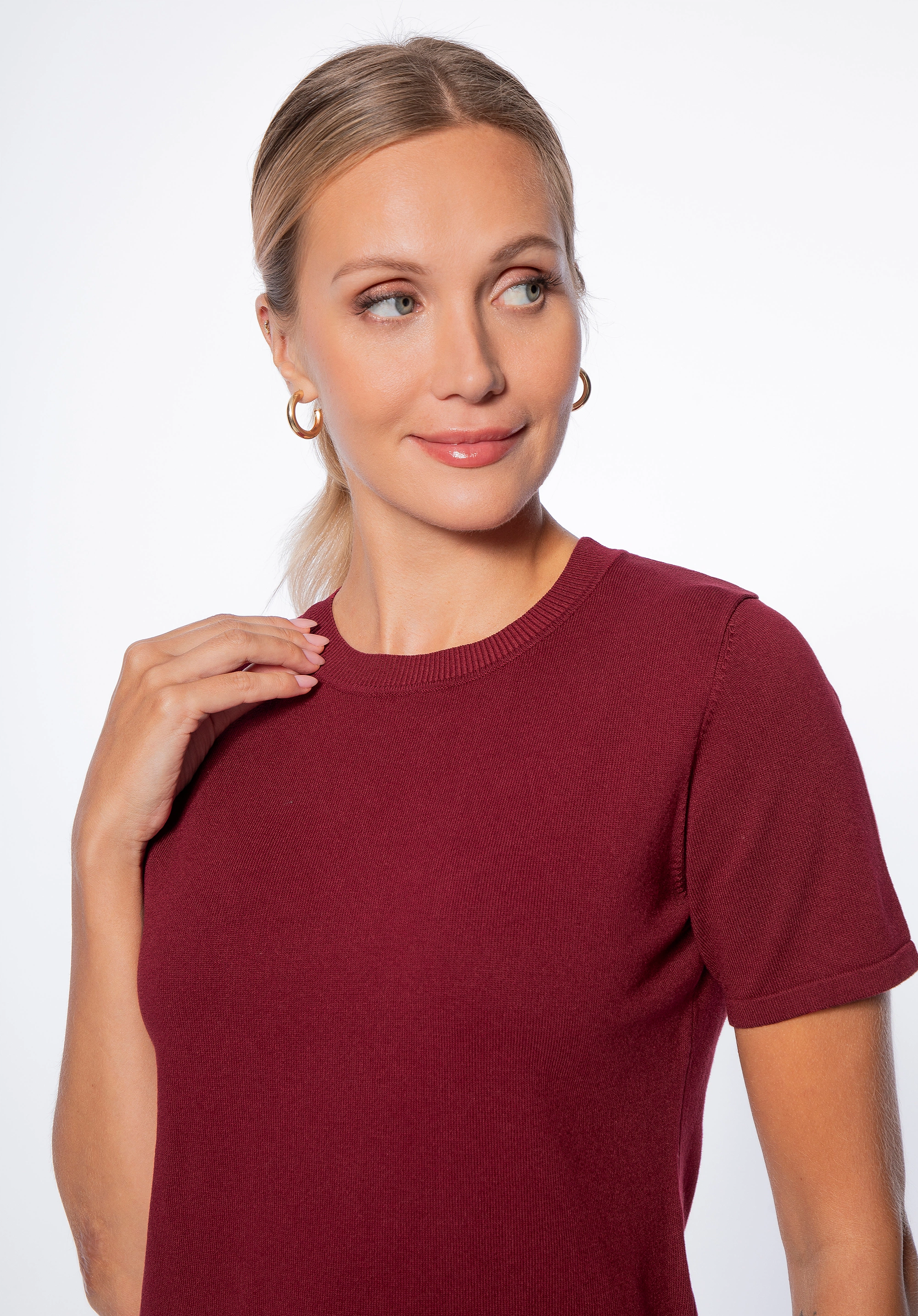 Sweter damski z krótkim rękawem bordowy