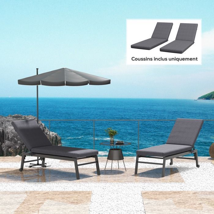 Lot de 2 matelas pour chaise longue - Outsunny - 190.5x58.4x7cm - Tissu - gris