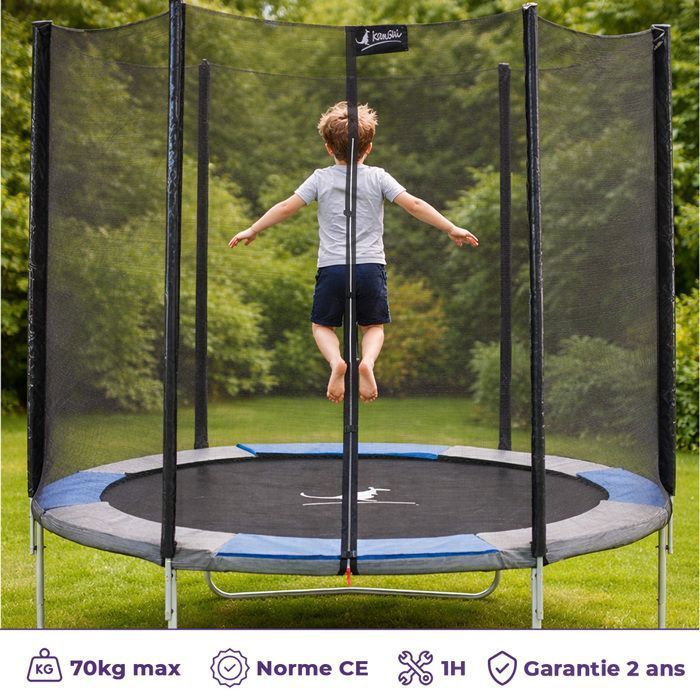 KANGUI Trampoline - RALLI Ø 244-250 cm – Child – Ladder, Cover & Anchoring Kit – CE & NF EN 71-14 Certified