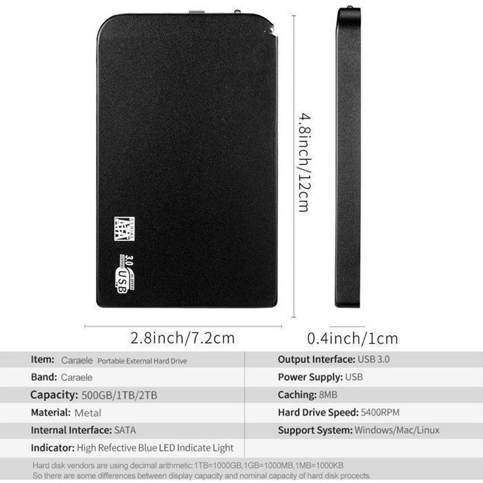 Tragbare externe 2,5-Zoll-HDD-Festplatte mit 4 TB Speicherkapazität, silberfarben, 12 x 7 x 1 cm, USB 3.0, inklusive Aufbewahrungstasche aus Stoff