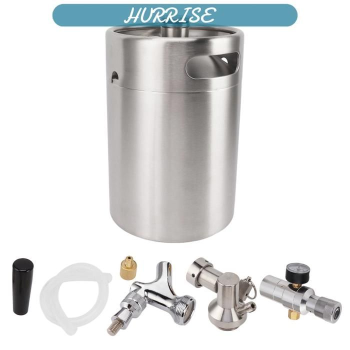 Mini fusto di birra pressurizzato da 5 litri in acciaio inox con valvola di erogazione a 60 psi, per uso domestico.