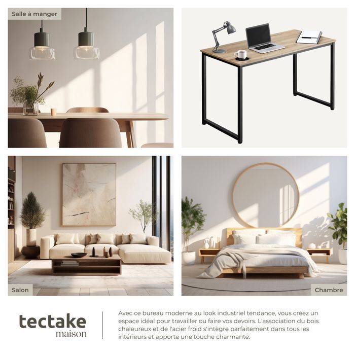 Desk - TECTAKE - FLINT desk in wood and steel 59 x 140 x 76.5 cm - Light wood