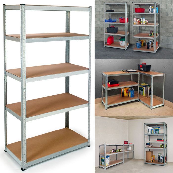 IDMARKET Modulaire, robuuste metalen stellingkast met 5 schappen