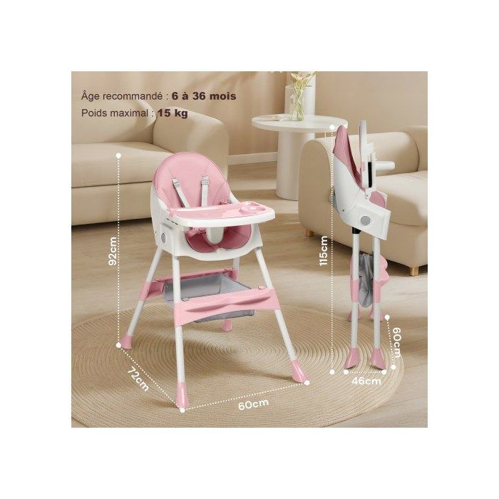Trona para bebé - ALIGHTUP - Mecedora infantil con patas antideslizantes y ruedas giratorias con bloqueo - Rosa