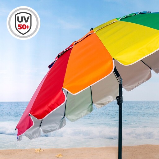  Aktive Windproof Beach Umbrella Ø195 cm Multicolor with Tiltable Pole and UV50 Protection