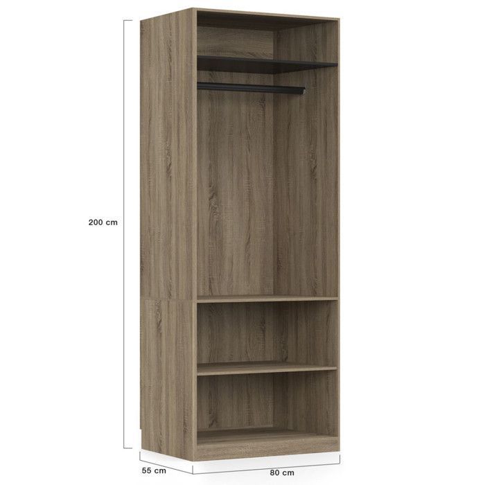 IDMARKET TAYLOR modular wardrobe 200 x 55 x 200 cm, 3 modules with hanging rails + shelves + drawers, beech and black
