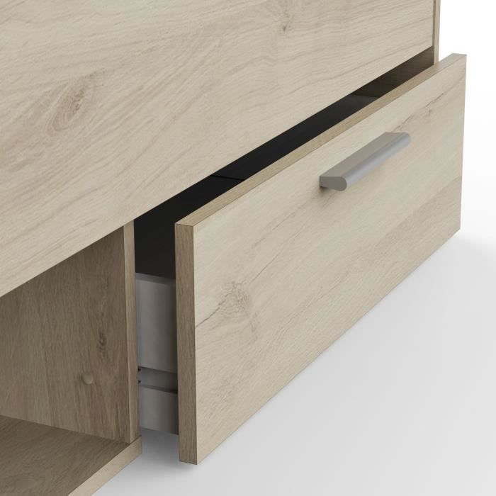 Cama para adultos Demeyere Michigan - 160 x 200 cm - Múltiples compartimentos de almacenamiento - Roble cepillado