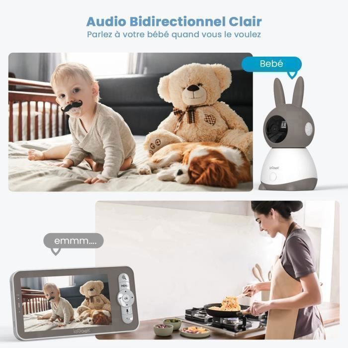 Câmera de monitoramento de bebê ieGeek Top com tela HD 2K/5