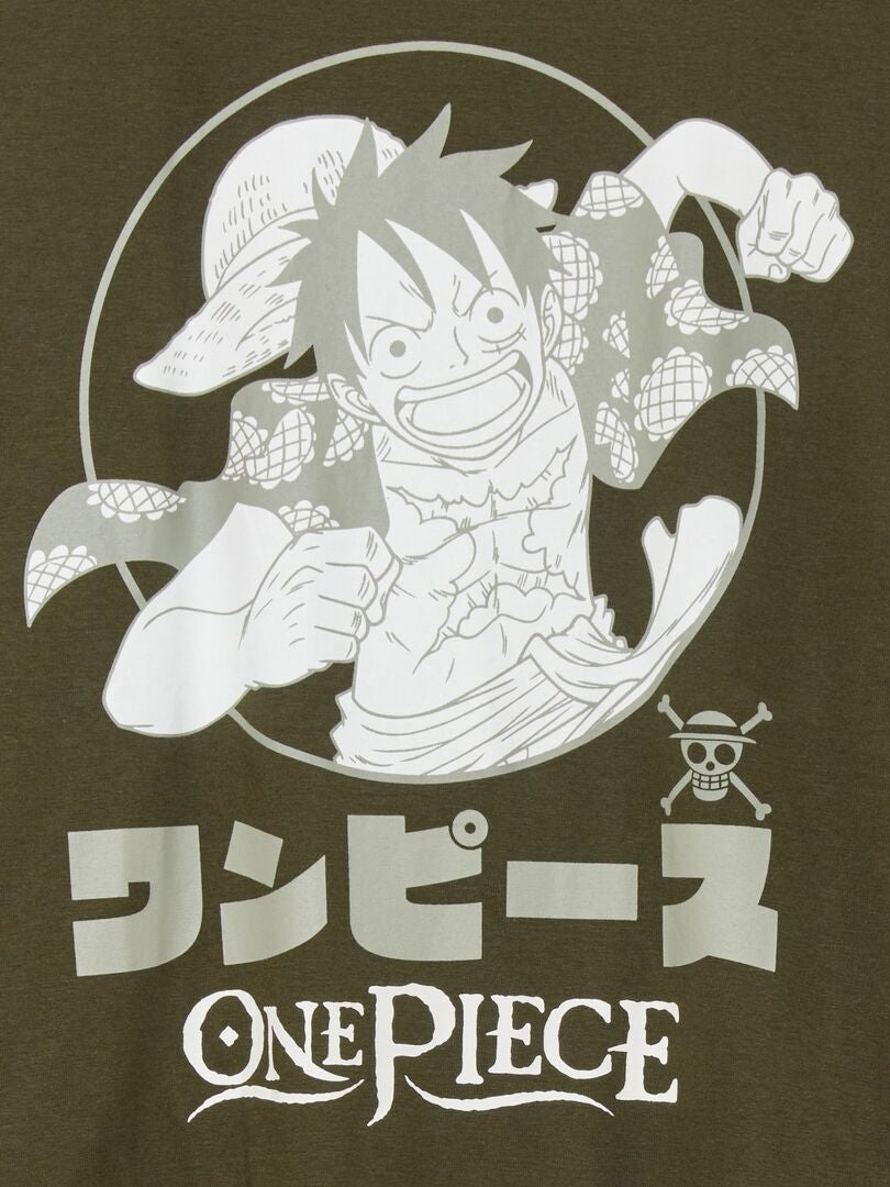 'One Piece' T-shirt met ronde hals - Khaki