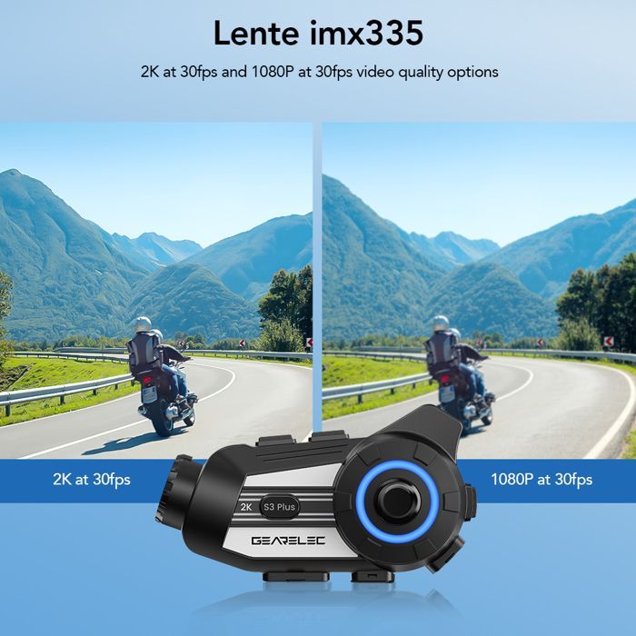 Kit de intercomunicador Bluetooth para casco de motocicleta GEARELEC con cámara HD 2K1500M para 8 motociclistas y cámara de salpicadero WiFi.