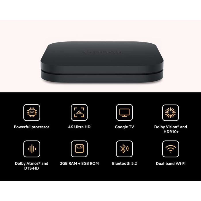 TV Box - Xiaomi Mi TV Box S 2nd Gen, 2GB RAM 8GB ROM, 4K Ultra HD Dolby Vision & Atmos, Black