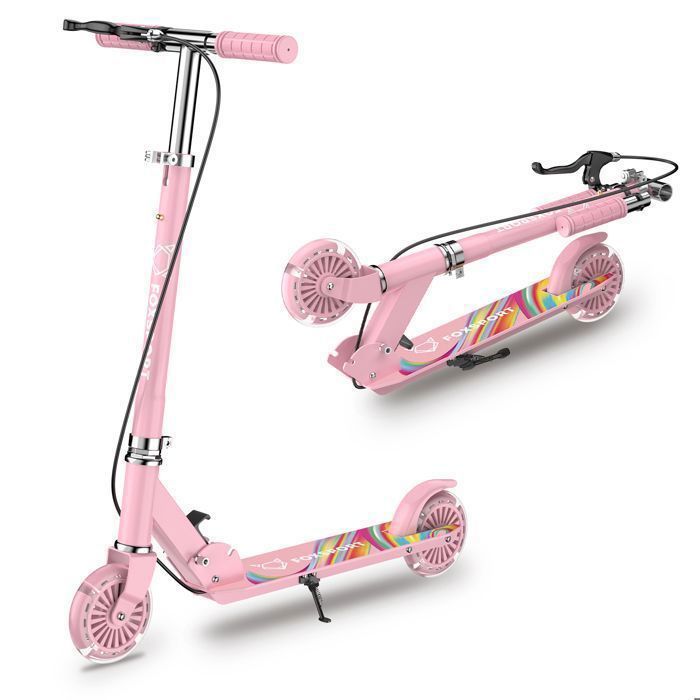 Monopattino per bambini - FOXSPORT - Pieghevole - Manubrio regolabile su 3 livelli - Freno a pedale - Portata massima 100 kg - Rosa
