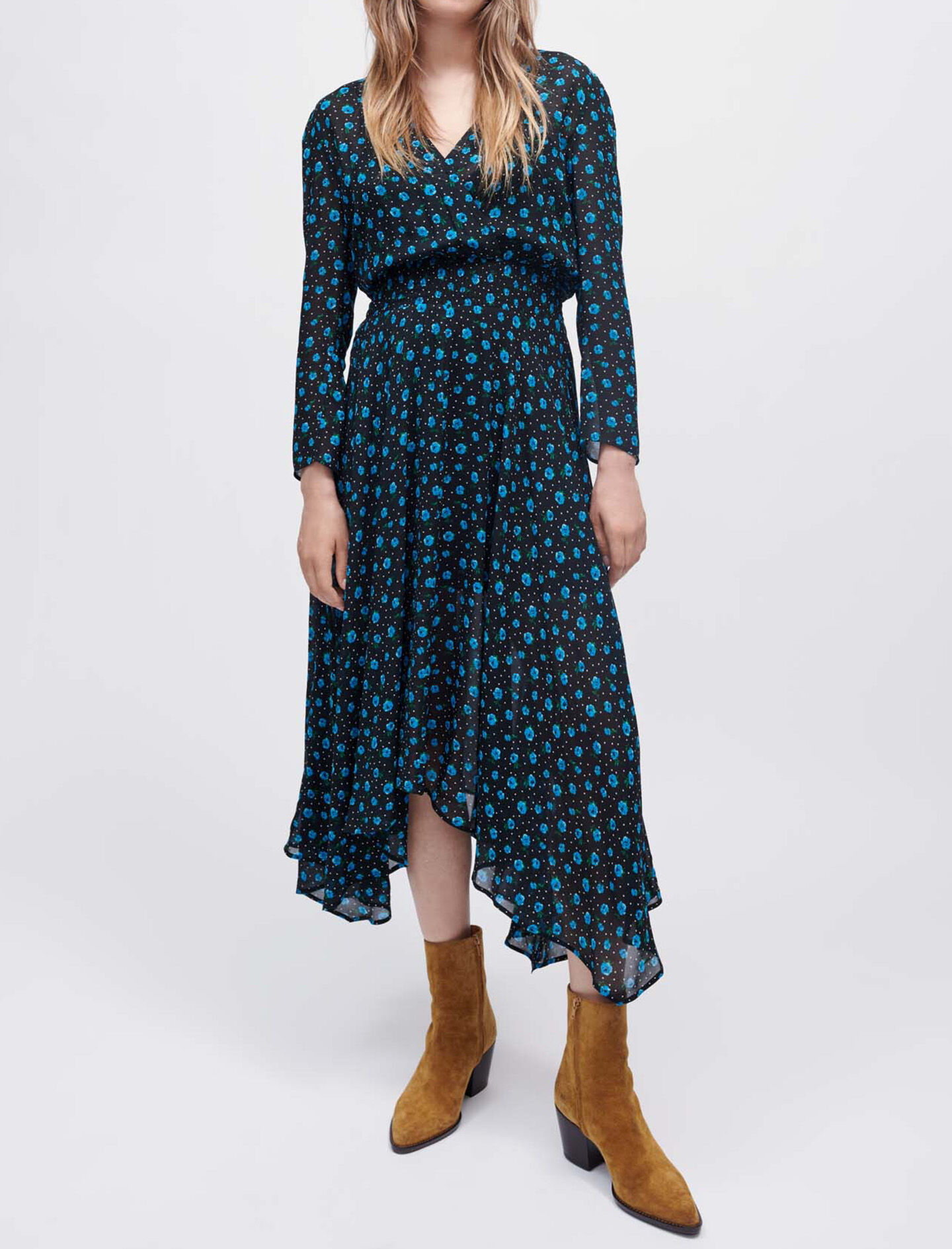 Mousseline jurk met luipaardprint - Mini fleurs bleu