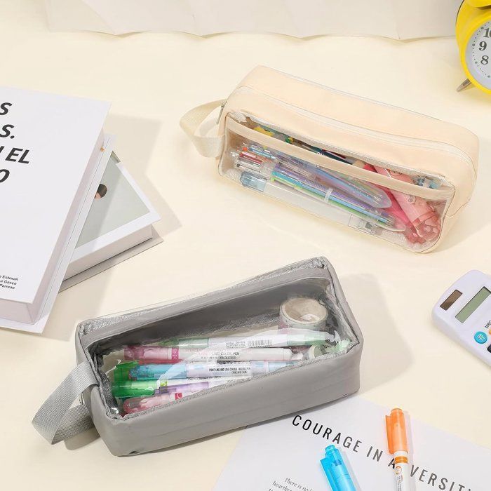 Set of 2 transparent waterproof pencil cases for school.