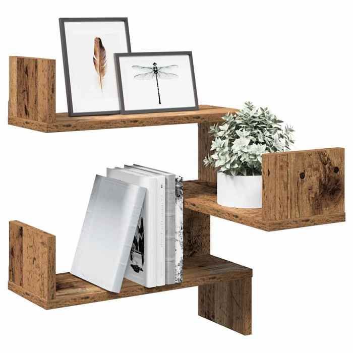 vidaXL Hoekwandplank, Oud Hout Afwerking, 40x40x49,5 cm, Samengesteld Hout, Wandplank, Hangplank, Wandplank 856606