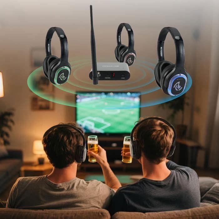 Retekess TA004 Wireless TV Headphones, Silent Disco Starter Kit, 200m Range, 2 Earbuds, TV Headphone Set