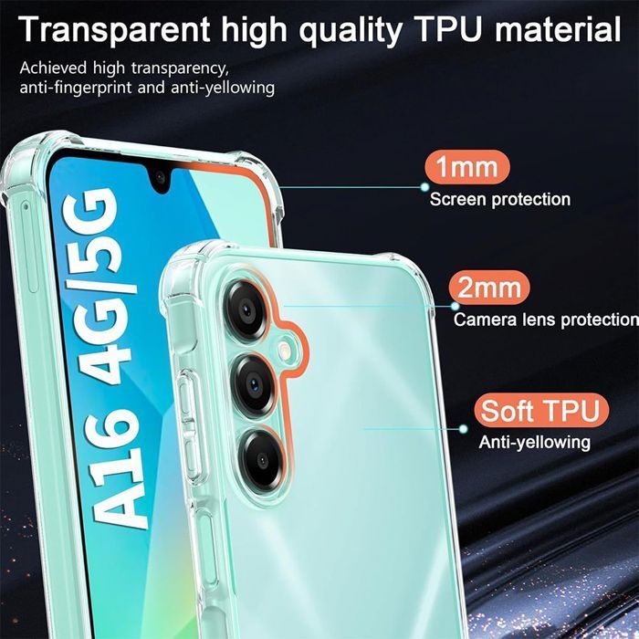 Custodia protettiva - BOOLING - per Samsung Galaxy A16 - TPU antiurto - 2 pellicole protettive in vetro temperato - Trasparente
