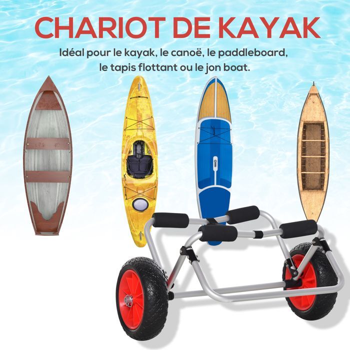 HOMCOM - Chariot de kayak - Aluminium - 70x40x42cm - Noir