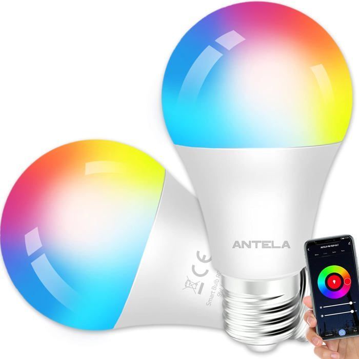 Ampoule Connectée Wifi E27 9W LED Multicouleurs RGB + CCT 2700K-6500K,Compatible Avec Alexa/Google Home,Ampoule Intelligente Pas