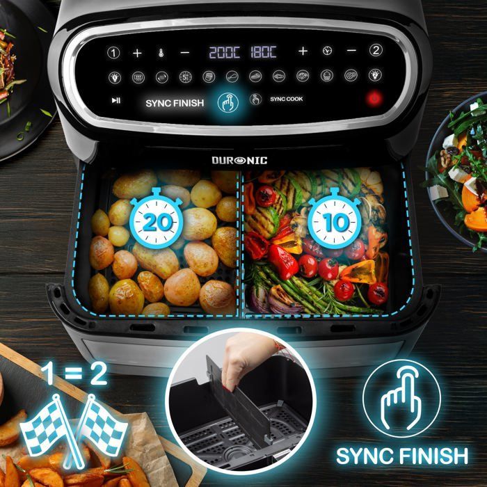 Friggitrice ad aria Duronic AF14 BK con 1 cassetto grande da 10 litri incluso, friggitrice ad aria con 10 programmi di cottura preimpostati, torta senza olio