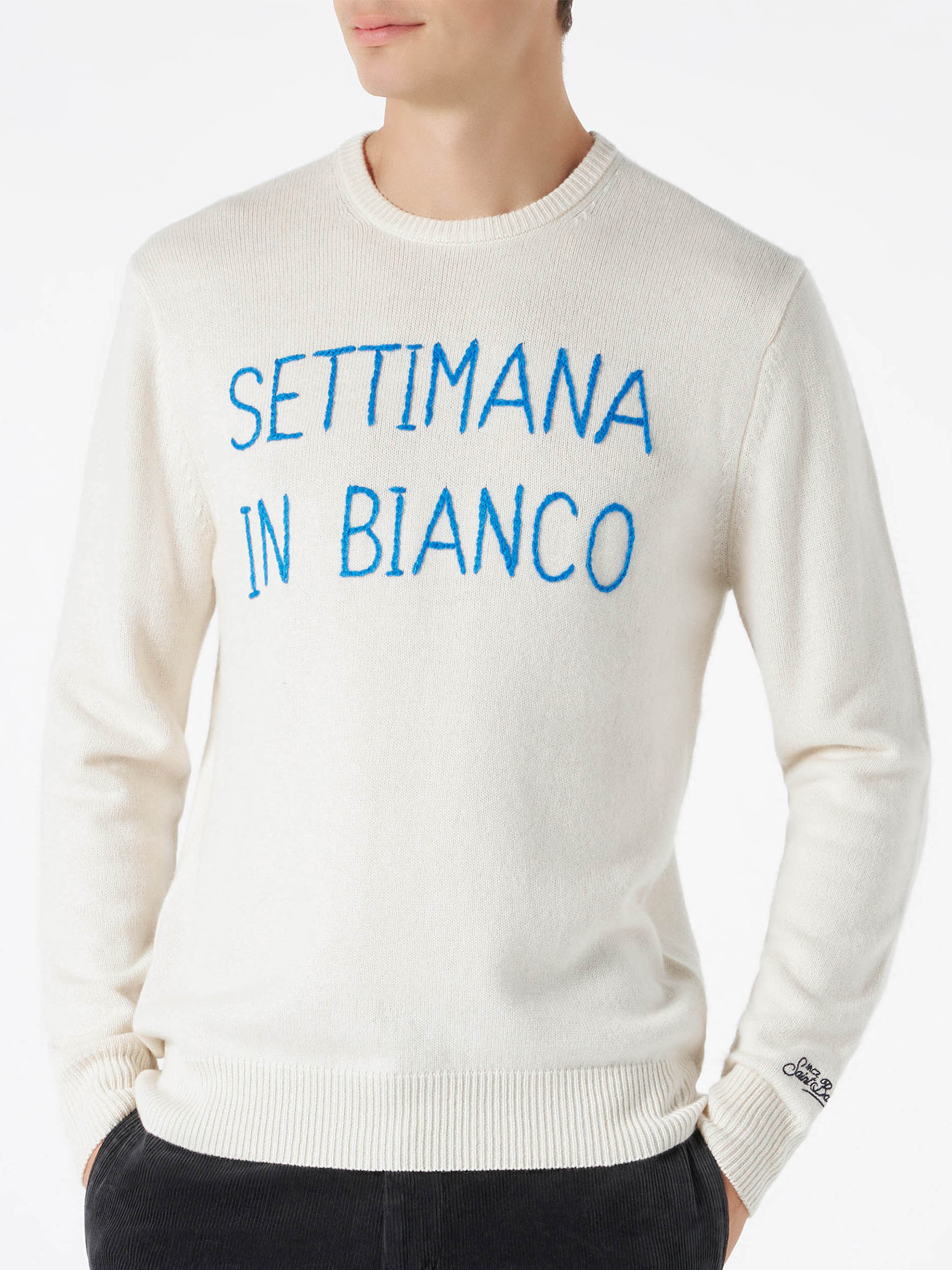Jersey blanco de hombre con bordado 