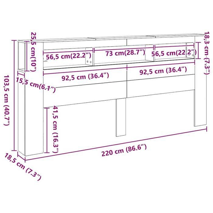 Cabecero LED vidaXL, panel con almacenamiento, accesorio para cama, cabecero para estructura de cama de dormitorio, roble Sonoma 837374