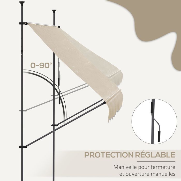 Toldo Outsunny de poliéster de 250x120x300cm, color arena.