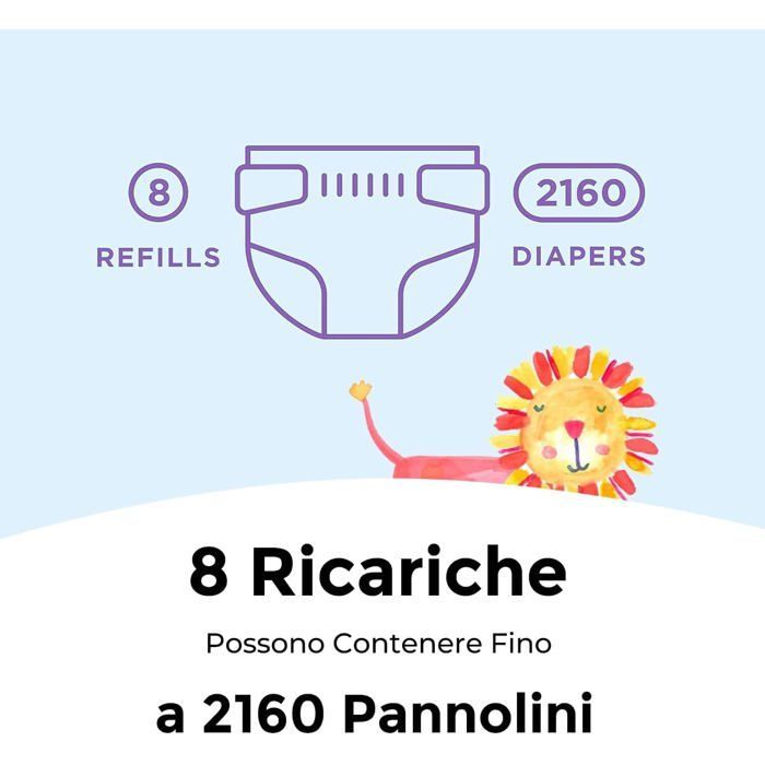 Contenedor de pañales recargable, paquete de 8, bolsas de basura para pañales de gran capacidad, respetuoso con el medio ambiente, excelente resistencia a los olores.