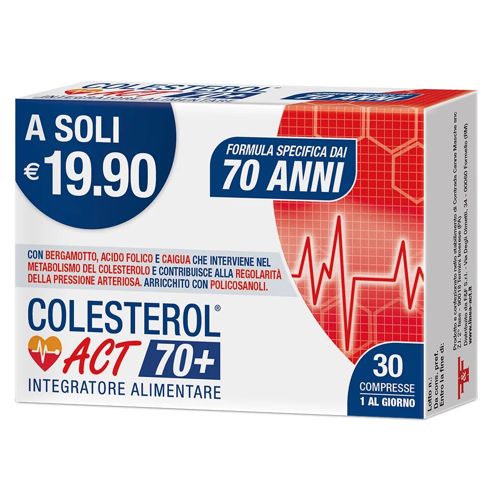 F&F Cholesterol Act 70+ 30 tabletten. Voedingssupplement met cholesterolgehalte voor mensen ouder dan 70 jaar.