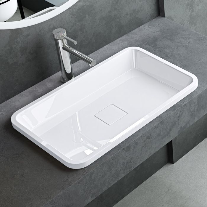 Lavatório retangular de embutir Mai & Mai® branco, 60 cm, com tampa de drenagem, modelo Col104