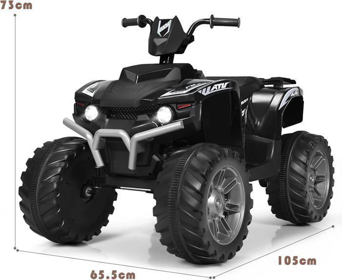 Quad eléctrico GOPLUS para niños de 3 a 7 años con 2 velocidades (2,8-5 km/h), faro, claxon y reproductor de MP3, arranque suave, color negro.