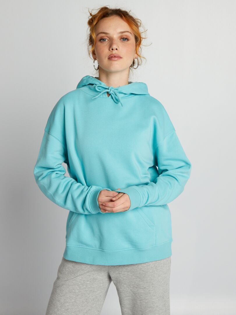 Effen fleece hoodie - BLAUW