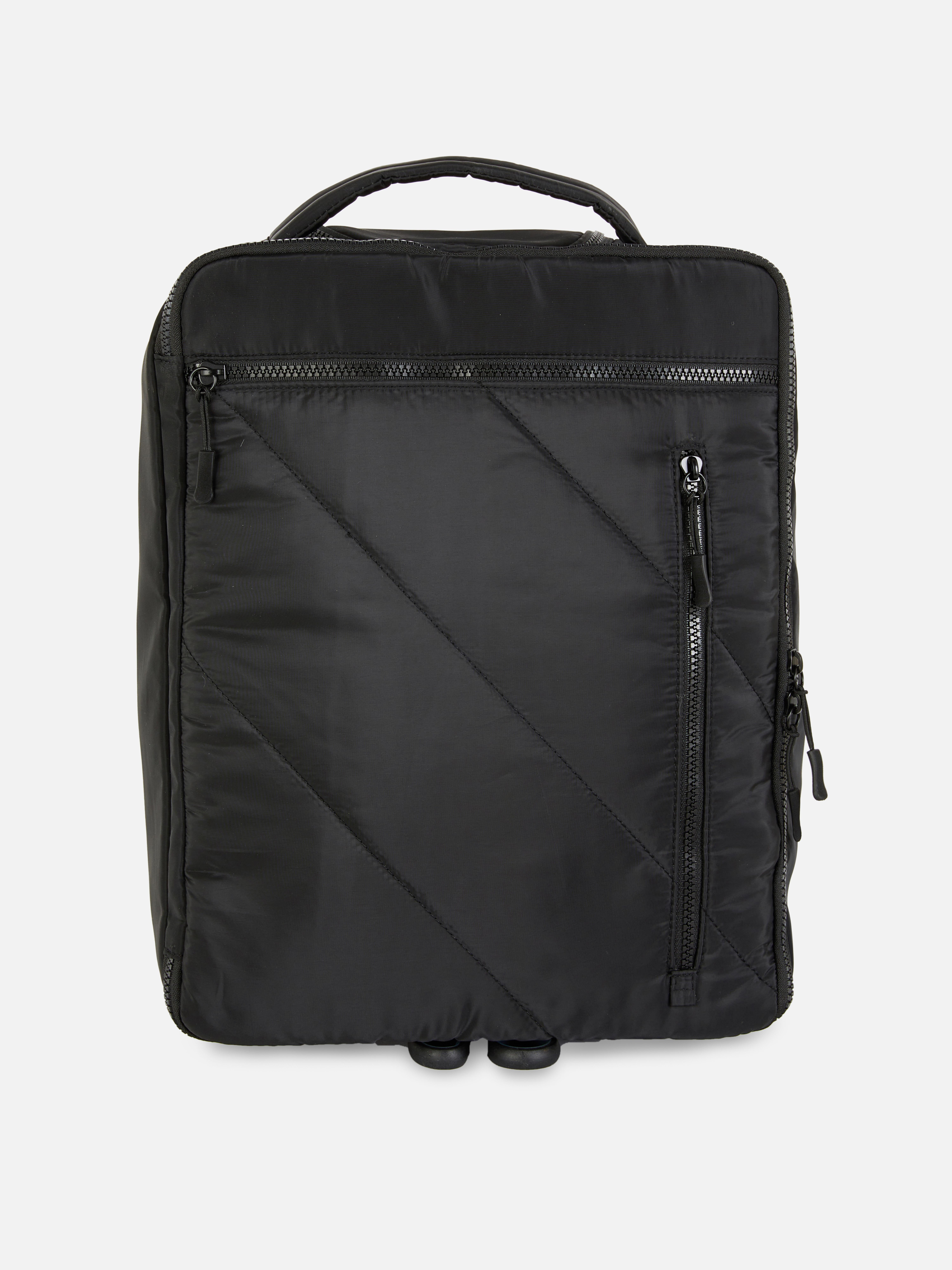 Rucsac tip troleu Un rucsac tip troleu cu compartimente multiple de depozitare, plus un mâner extensibil și roți