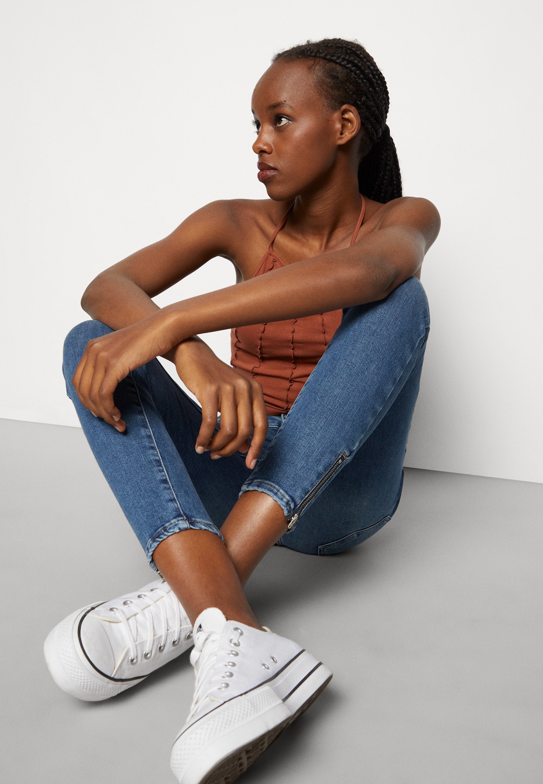 ONLY ONLCORAL SKINNY ZIP ANKLE - Kavbojke skinny fit - srednje moder denim