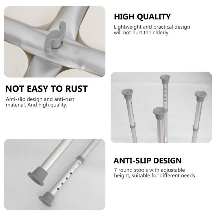 1 st justerbar badpall rund duschstol i aluminiumlegering för äldre (vit)