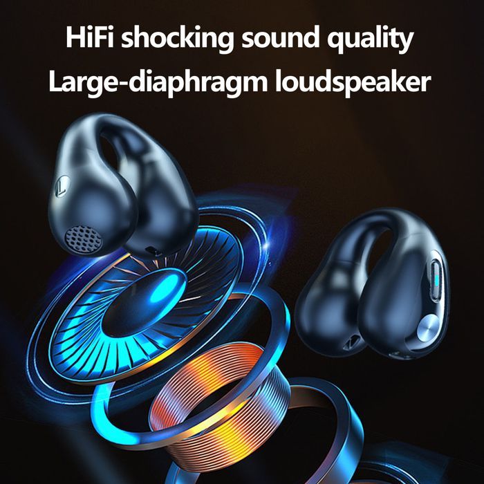 RNCYN Q80 Knochenleitungskopfhörer – Spezieller Ohrclip – Bluetooth 5.3 – Digitales LED-Display