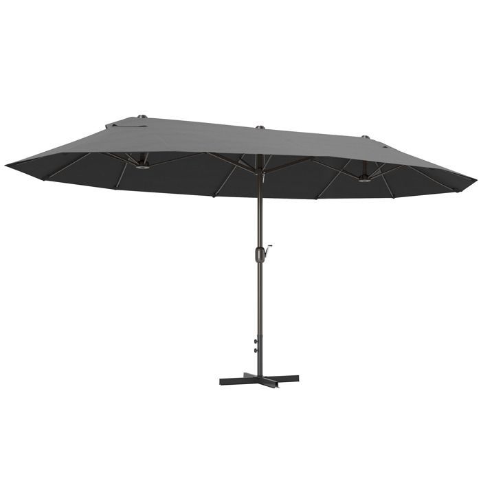 Ombrellone da giardino XXL - Outsunny - Grande formato con base a croce, meccanismo di apertura e chiusura a manovella - Acciaio e poliestere - Grigio