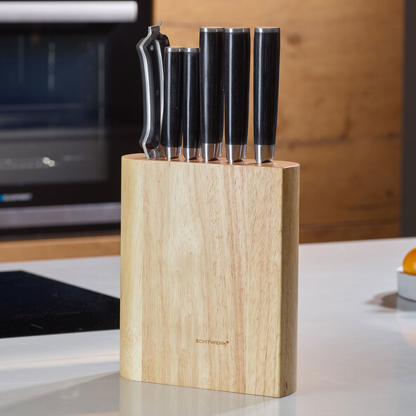 Damascus knife block including scissors, 7-piece set.