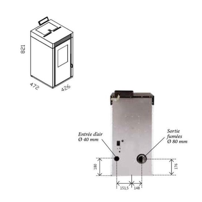INTERSTOVES MARINA 8 sealed pellet stove - Flue kit Ø80/125 Bordeaux
