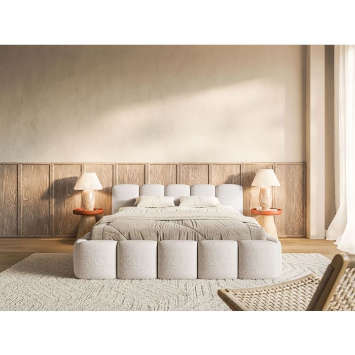 Cama tapizada – Cloudy Low – 180x200 cm – beige claro – chenilla hidrófoba