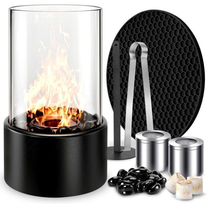 Chimenea redonda de bioetanol - MHY® - Autónoma - Combustión limpia - Portátil - Uso interior y exterior - Cristal templado