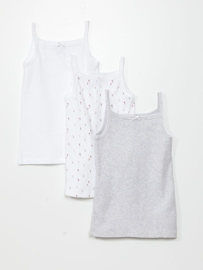 Set van 3 Pointelle gebreide tanktops - WIT