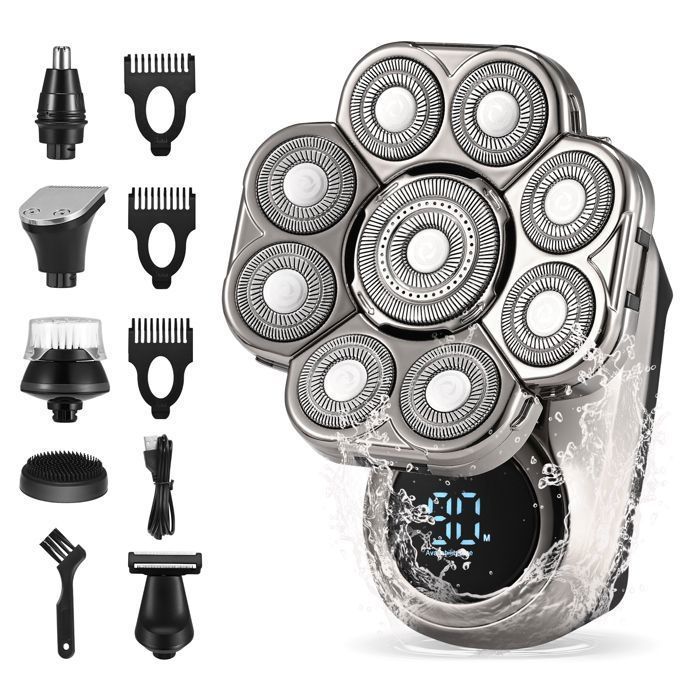 TTLIFE Rasoir Electriques Hommes Cheveux 6 en 1 Rasoir Crane Rasoir 9D Flottant tanche Humide Sche Rechargeable US TONDEUSE A BARBE