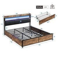 Letto matrimoniale 180x200 - PERGAR - Cassetti contenitore - Illuminazione a LED - Testiera imbottita