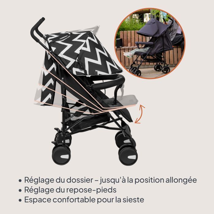 LIONELO Elia Compact Stroller - Very Lightweight - 6-36 months - Mosquito Net Included - Front Shock Absorbers - Black/White