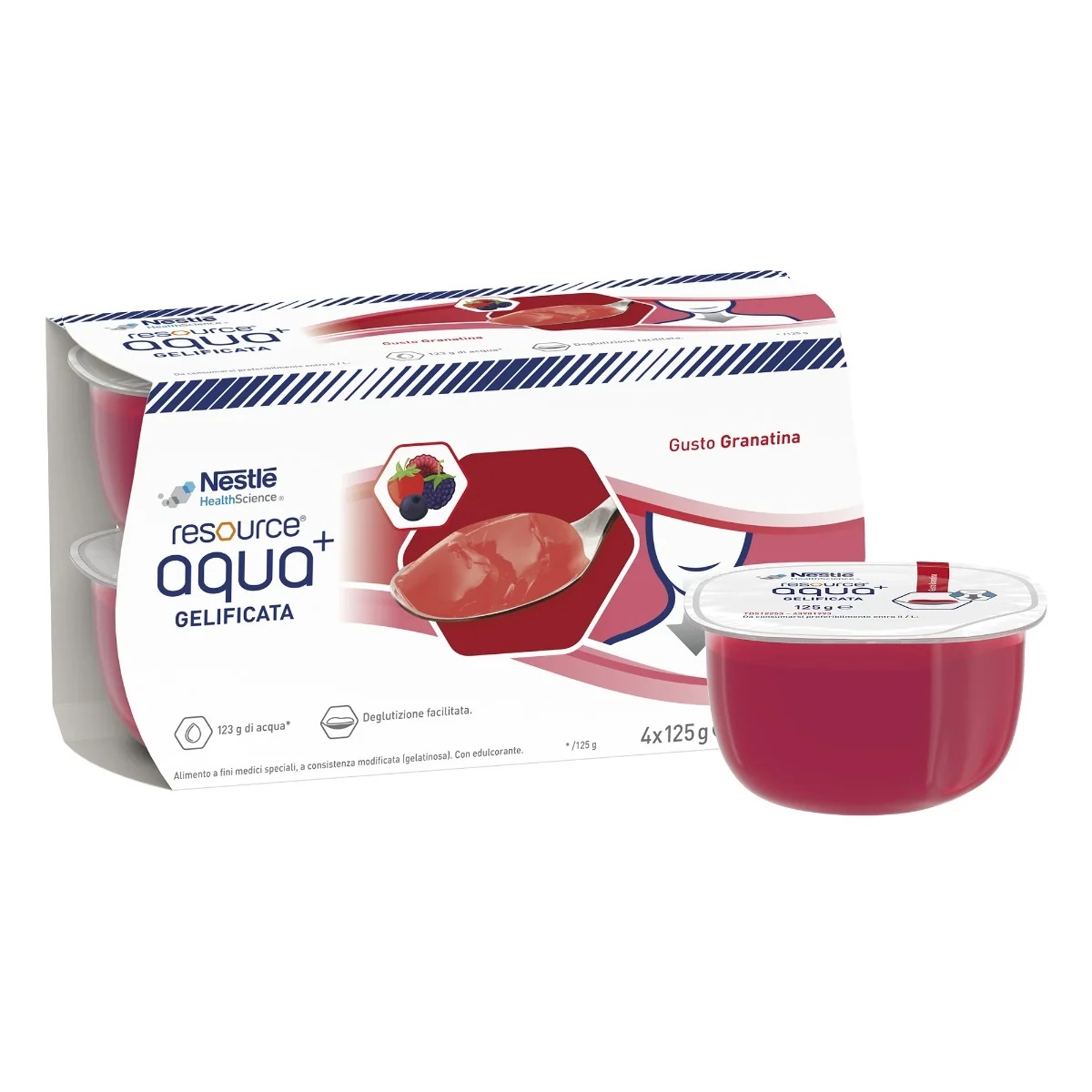 NESTLÉ Resource Aqua+Grenada 4x125 g para pacientes disfágicos
