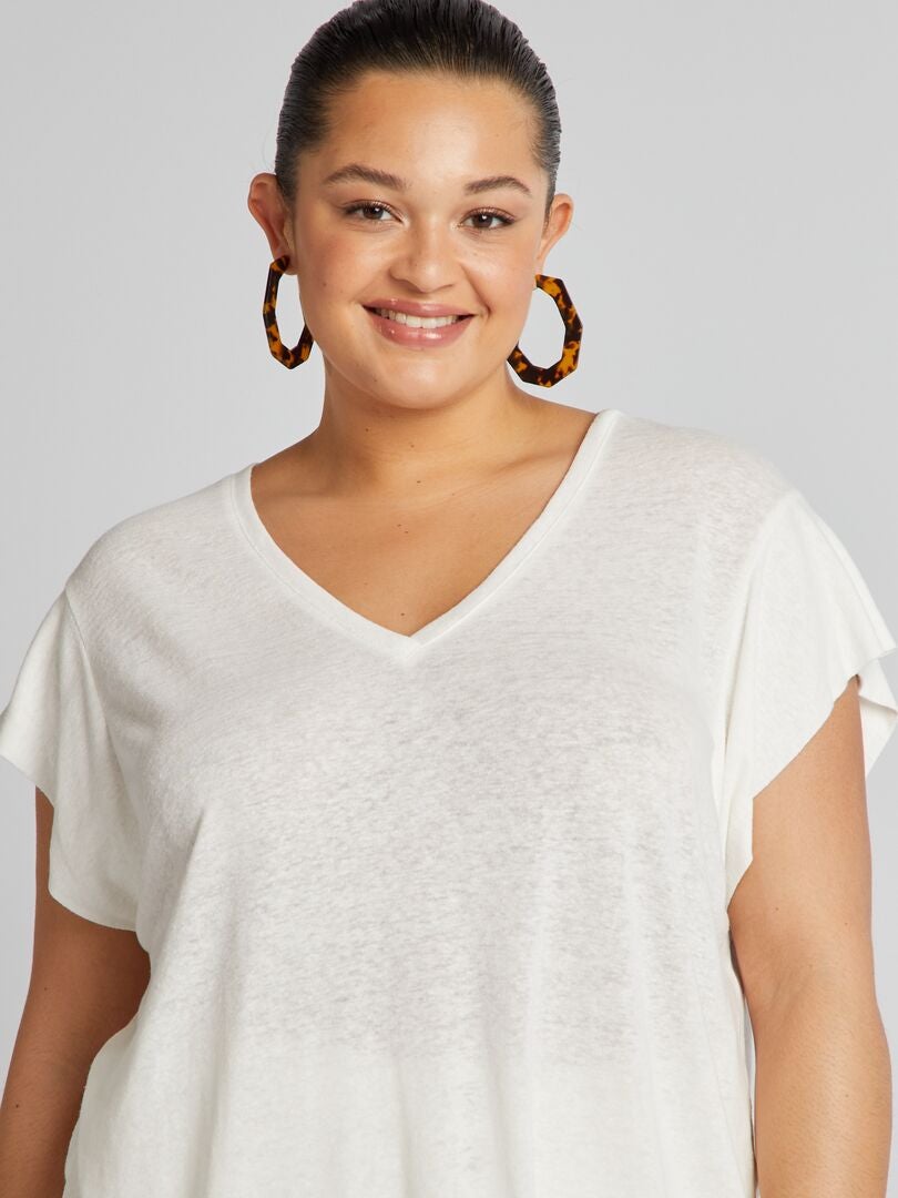 Linnen T-shirt met vleermuismouwen - WIT