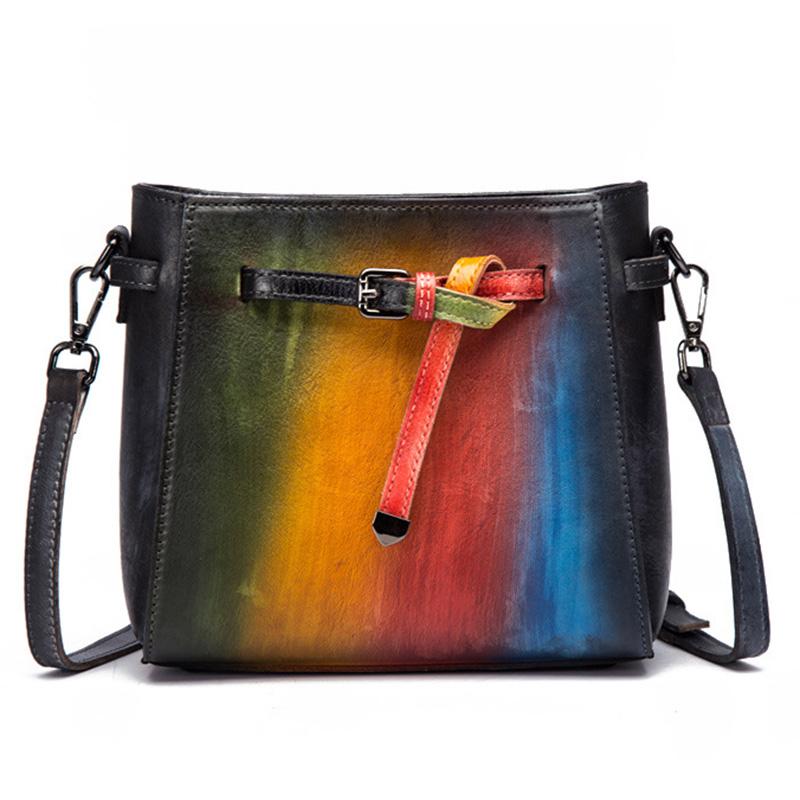 WOMEN Shoulder Messenger Bags Pouch Genuine Leather Brush Color Female Retro Leisure Cowhide Flap Cross Body Bag Small Purse